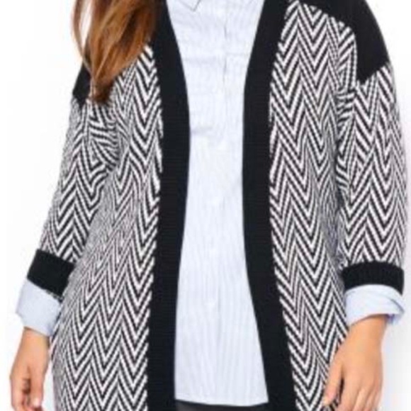 SWEATER, OPEN FRONT, LONG SLEEVES, BLACK/WHITE, SZ 4X, COTTON ACRYLIC, DROP SHOU - Picture 1 of 3
